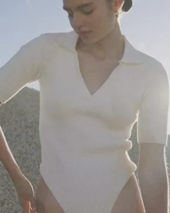 Charlie Holiday BARE BY - The Ribbed Knit Bodysuit (Coconut Milk)