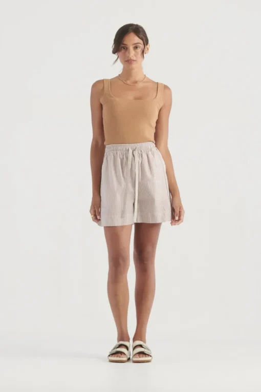 Women Elka Collective - CLARE SHORT (TAN STRIPE)