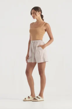 Women Elka Collective - CLARE SHORT (TAN STRIPE)