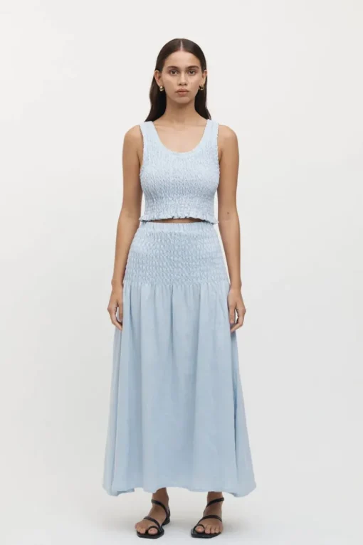Women Friend of Audrey - Eze Shirred Linen Midi Skirt (Sky)