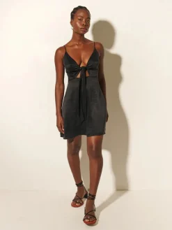 Kivari - BIANCA TIE FRONT MINI DRESS (BLACK)