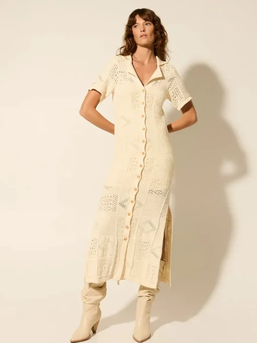 Women Kivari - CLEMENTINE COLLARED MIDI DRESS (CREAM)