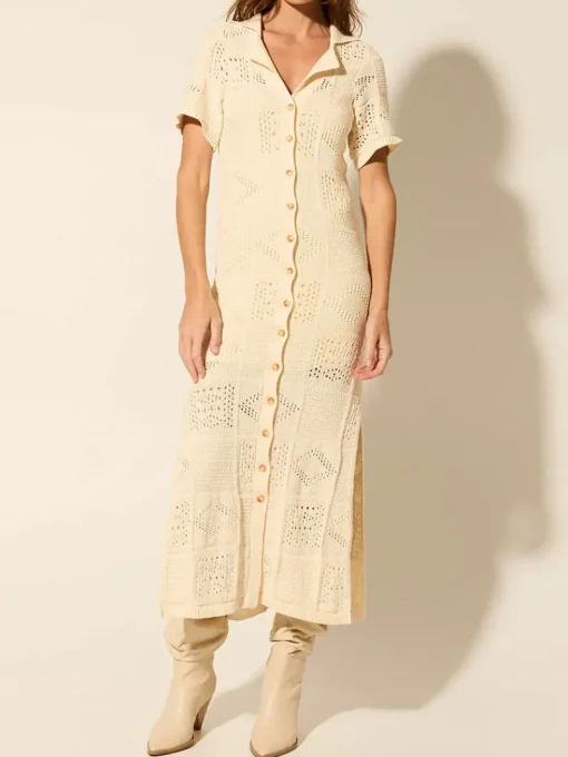 Women Kivari - CLEMENTINE COLLARED MIDI DRESS (CREAM)