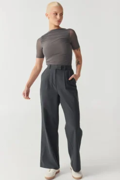 RAEF The Label - EMERY SHORT SLEEVE MESH TOP (CHARCOAL)