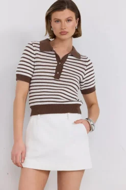 Sovere Studio - PETRA POLO KNIT TOP (TAUPE / CREAM)