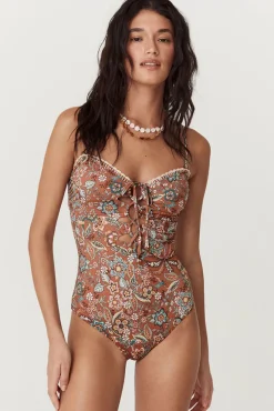 Women Spell AND THE GYPSY COLLECTIVE - MOJAVE LILY LACE UP ONE PIECE (AMBER)