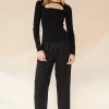 Suboo - Dylan Long Sleeve Scoop Cut Out Top (Black)