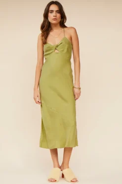 Suboo - Georgia Twist Front Slip Dress (Moss)