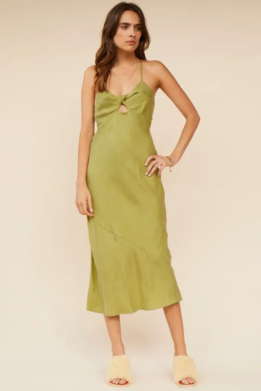 Suboo - Georgia Twist Front Slip Dress (Moss)