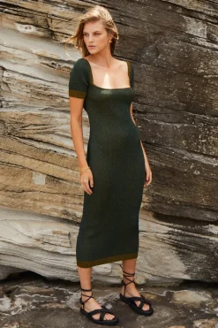 Suboo - Leah Knit Square Neck Dress (Olive)