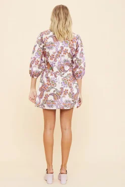 Suboo - Sienna Mini Dress With Waist Detail (White Paisley)