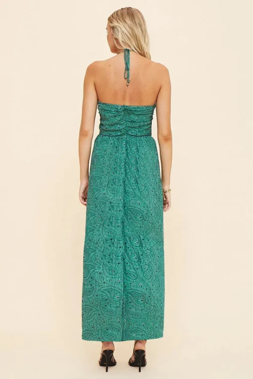 Suboo - Stella Tie Neck Detail Midi Dress (Green Paisley)