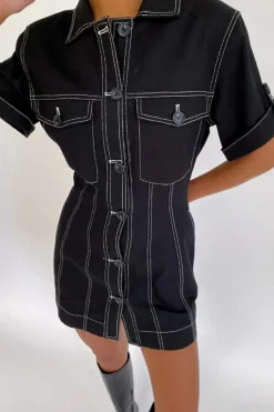 Suboo - SULLY BUTTON FRONT MINI DRESS (BLACK)