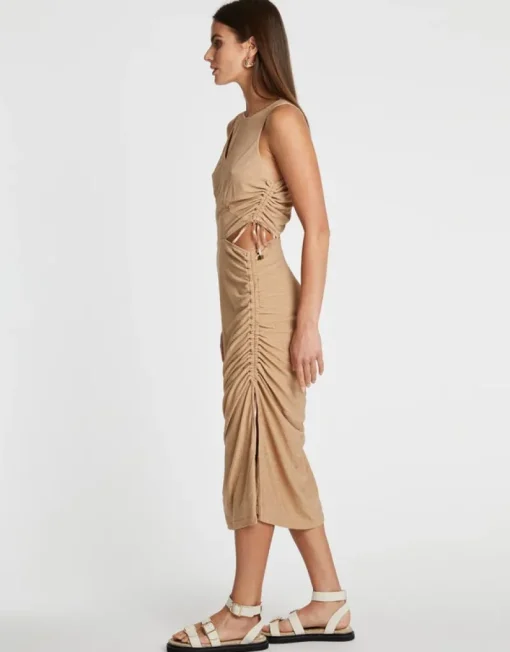Suboo - The Liz Rouched Midi Tank Dress (Gold)