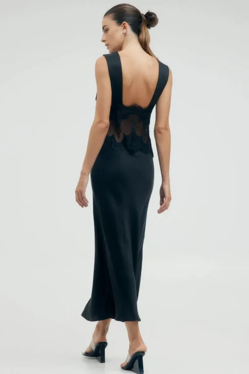 Third Form - VISIONS LACE DEEP V MAXI DRESS (EBONY)